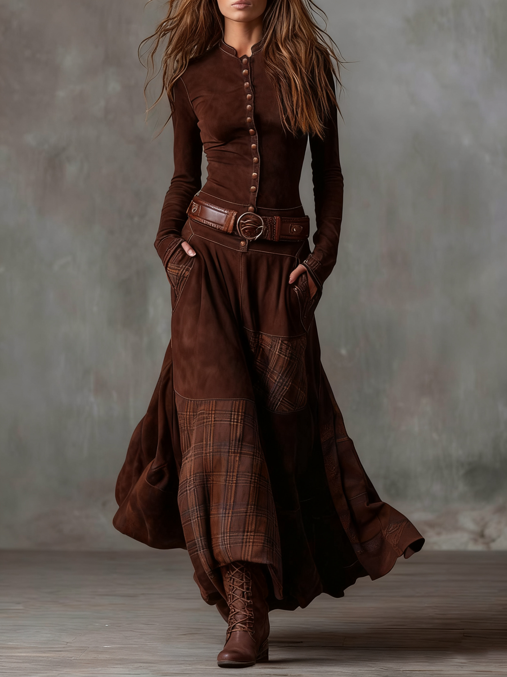 Elisa | Vestido maxi de ante con cinturón